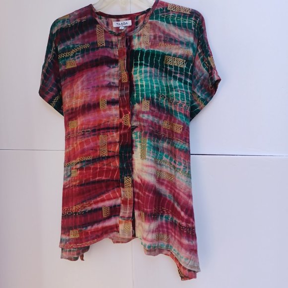 SOLD! - Aarong TAAGA Batik Rich ColorsTop, Sz M - Picture 2 of 9